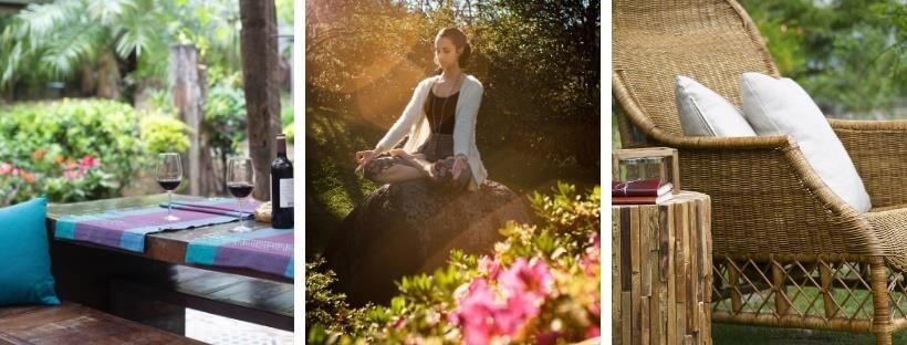 collage of images focused on yoga and wellness retreat decor