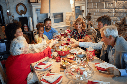 family enjoying a holiday dinner