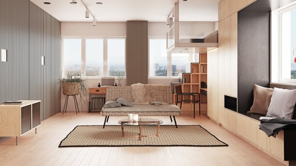 modern living room space in vacation rental