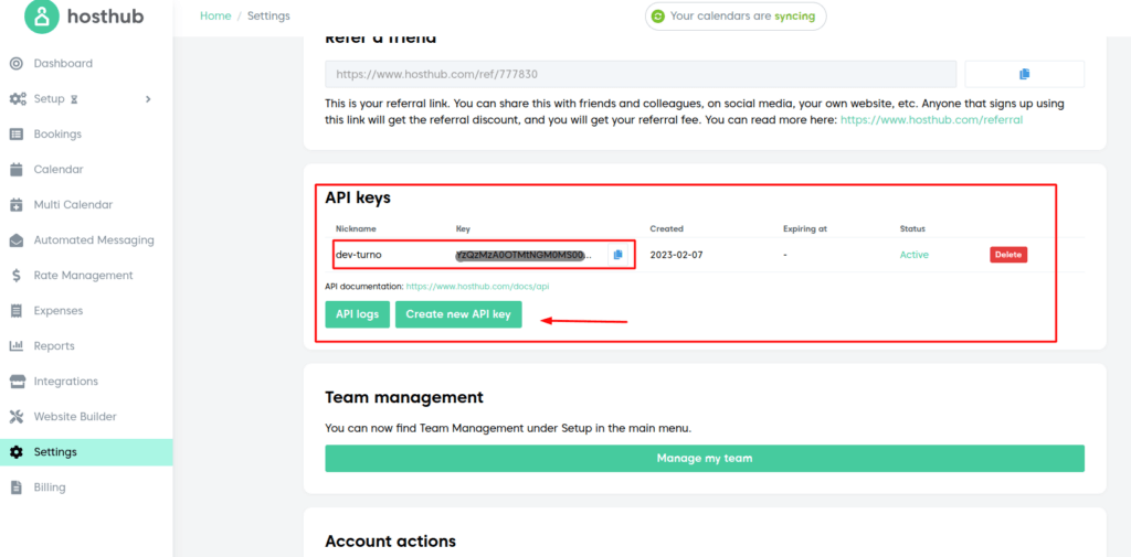 Copy the API Key from Hosthub.