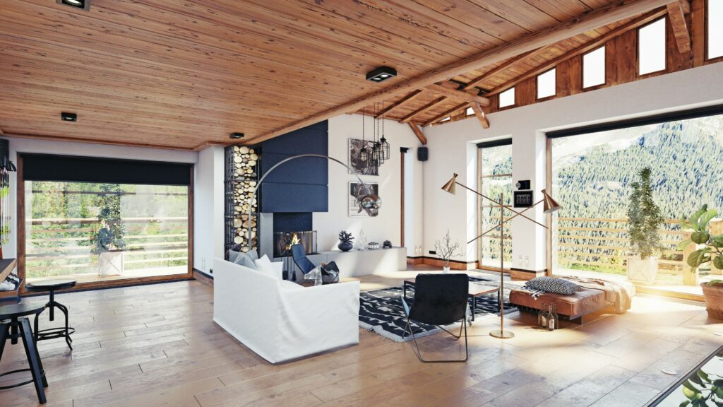 modern farmhouse vacation rental interior living room space